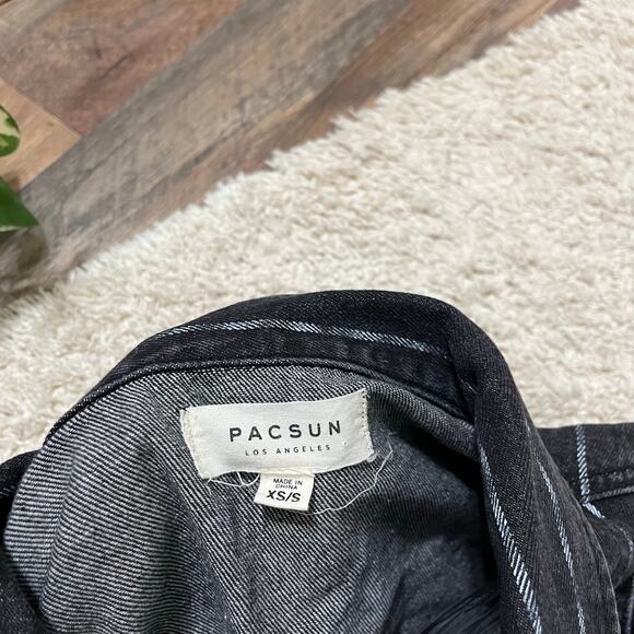 Pacsun Size XS/S Black White Striped Cropped Button Front Denim Jacket - Picture 4 of 6